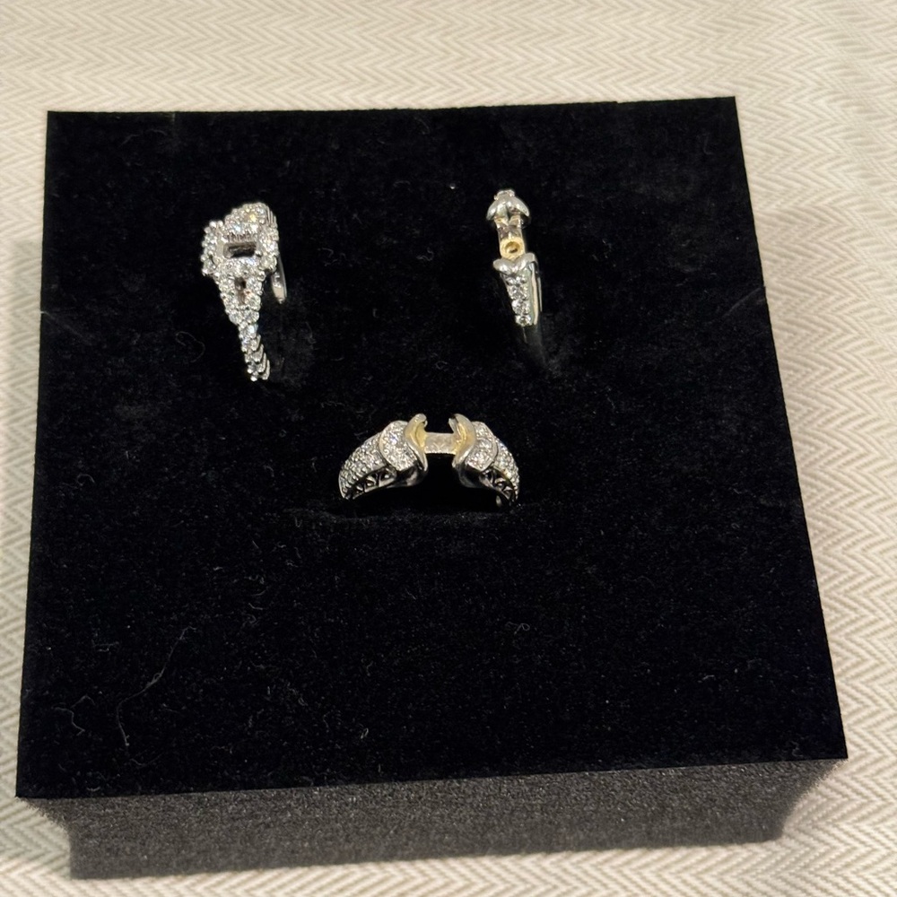Platinum Diamond 3 Ring Setting Platinum Band, 17g, pave diamond